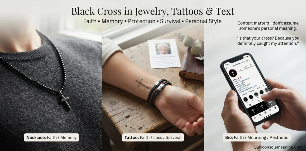 Black Cross Meaning in Jewelry, Tattoos, and Text